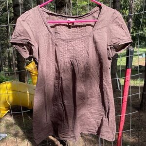 Sonoma Mauve Square Neck Pintuck Short Sleeve Tunic